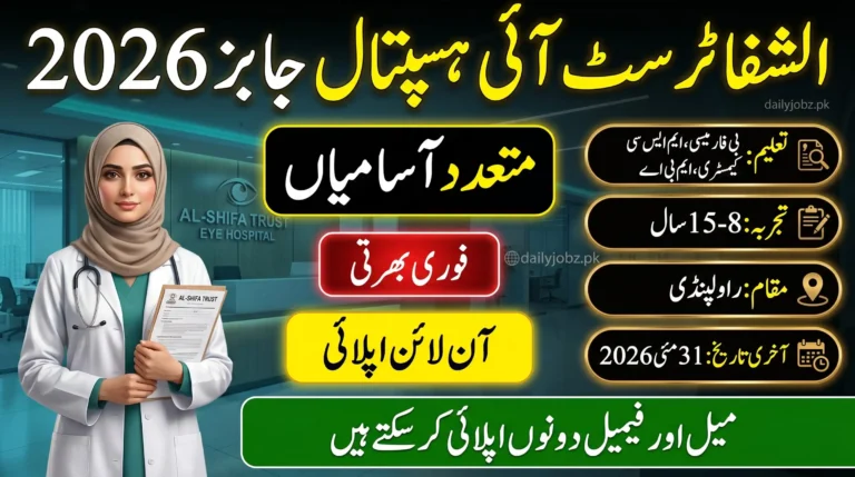 Al-Shifa Trust Eye Hospital Jobs 2026 hiring notice for experienced pharma and finance professionals in Rawalpindi.