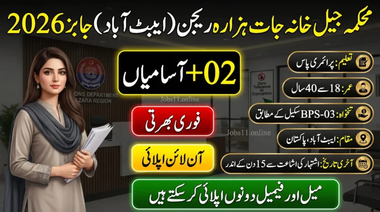 DIG Prisons Hazara Region Jobs 2026 notice showing BPS-03 vacancies for Abbottabad district candidates.