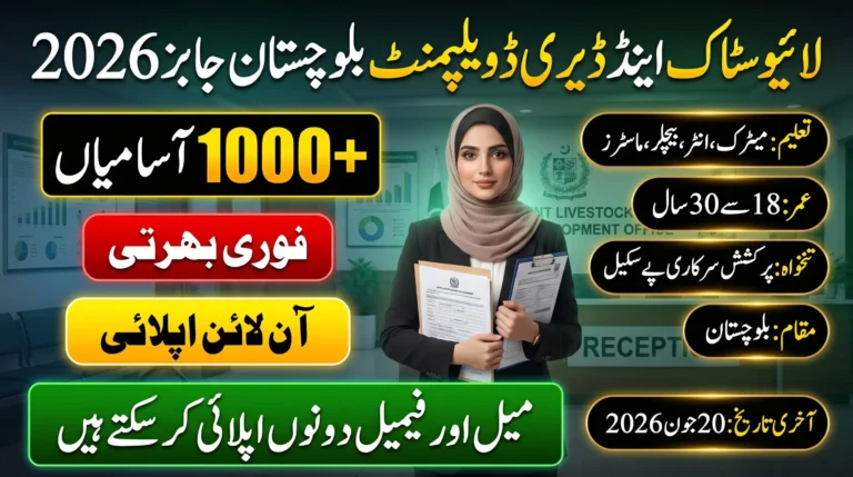 Livestock and Dairy Development Balochistan Test Interview 2026 notice with test dates, interview dates, post names, and venue details.