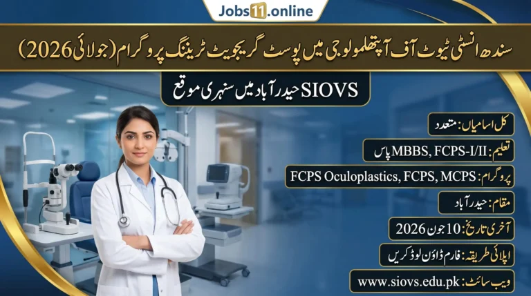 SIOVS Post Graduate Training Program 2026 advertisement for FCPS, FCPS Orbit and Oculoplastics, and MCPS residency programs in Hyderabad.