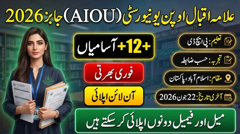AIOU Jobs 2026 announcement for teaching vacancies at Allama Iqbal Open University.