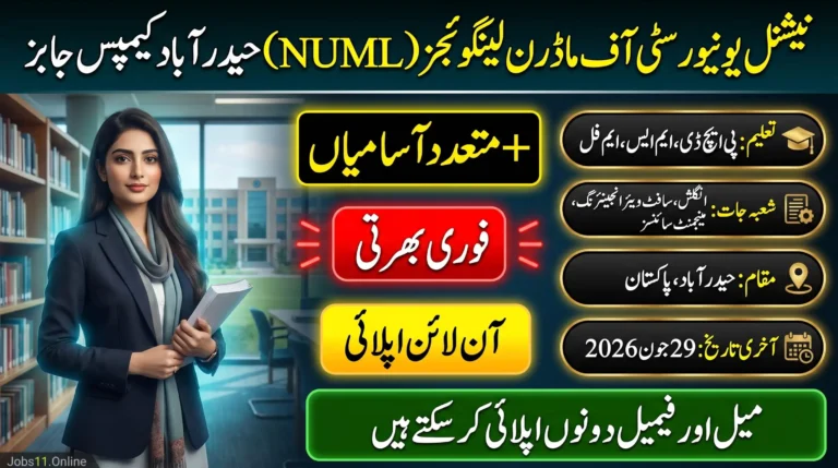 NUML Hyderabad Campus Jobs 2026 featured image highlighting faculty opportunities for Assistant Professor and Lecturer positions at National University of Modern Languages Hyderabad Campus.