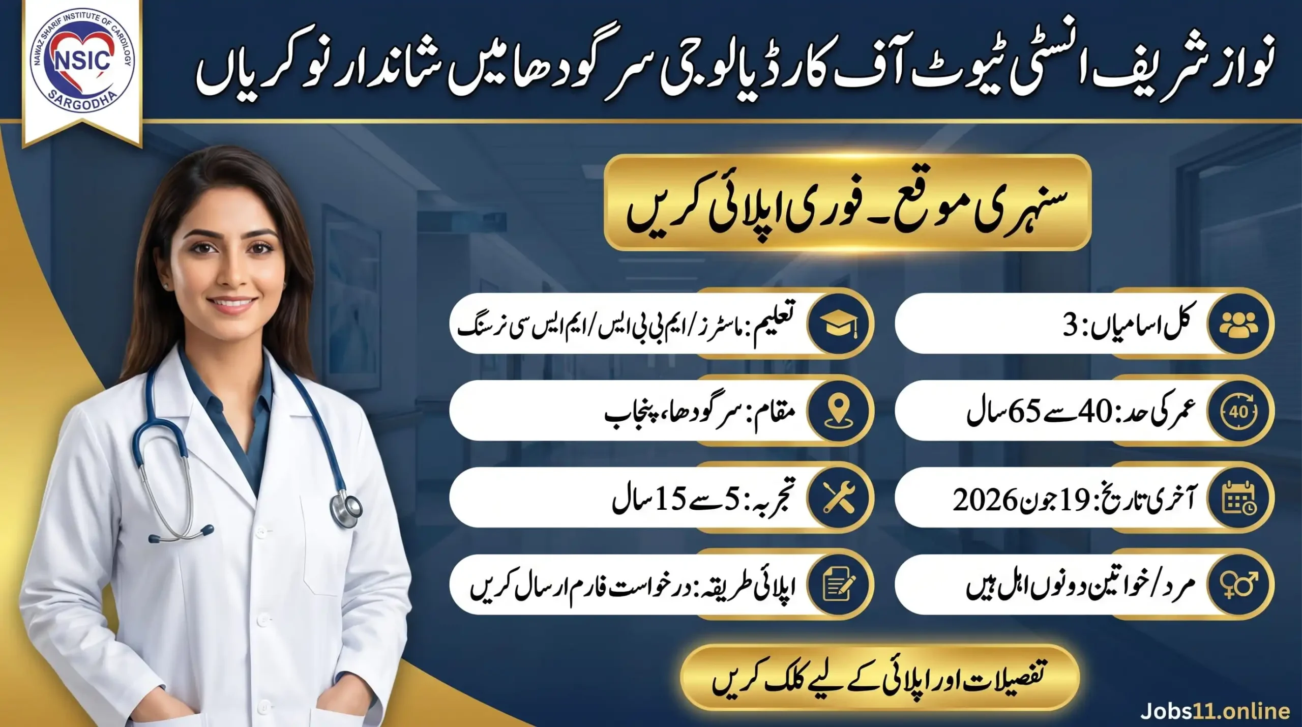 Nawaz Sharif Institute of Cardiology Sargodha Jobs 2026 latest career announcement for senior director positions in Punjab.
