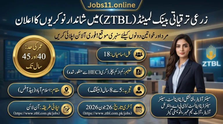 ZTBL Jobs 2026 latest banking career opportunities in Zarai Taraqiati Bank Limited for experienced professionals across Pakistan.