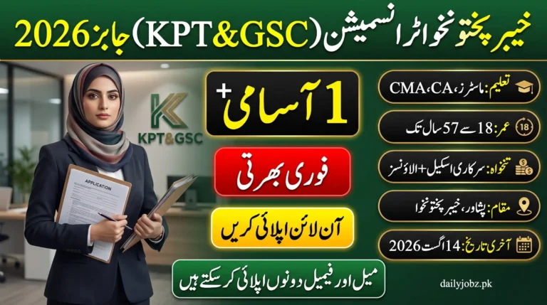 KPT&GSC Jobs 2026 for CFO in Peshawar advertisement for Chief Financial Officer CFO cum Company Secretary position in Peshawar."