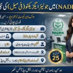 NADRA Walk-in Test Interview Jobs 2026 announcement for Female Junior Executive (Data Entry Operator) with government recruitment banner and walk-in test schedule.