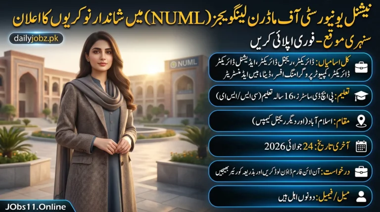 NUML Jobs 2026 latest advertisement announced by National University of Modern Languages for multiple vacancies in Islamabad and regional campuses.