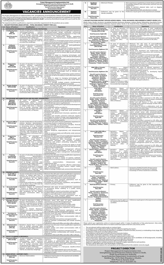 Sindh Social Protection Authority Jobs 2026 advertisement showing 149 vacancies for Head Office and district offices across Sindh.